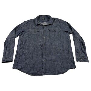Oakley Shirt Mens Blue Button Chambray Long Sleeve Pocket Casual Cotton Sz 2XL